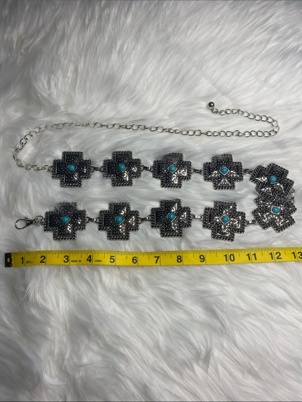 Silver-Tone Turquoise Cross Link Belt